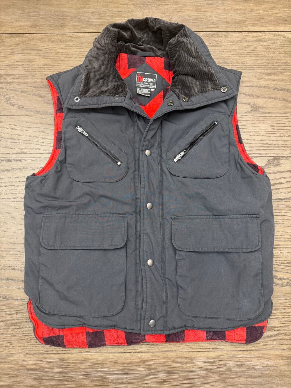 IN Crowd Men’s Medium Work Utility Vest Buffalo Plaid Lined